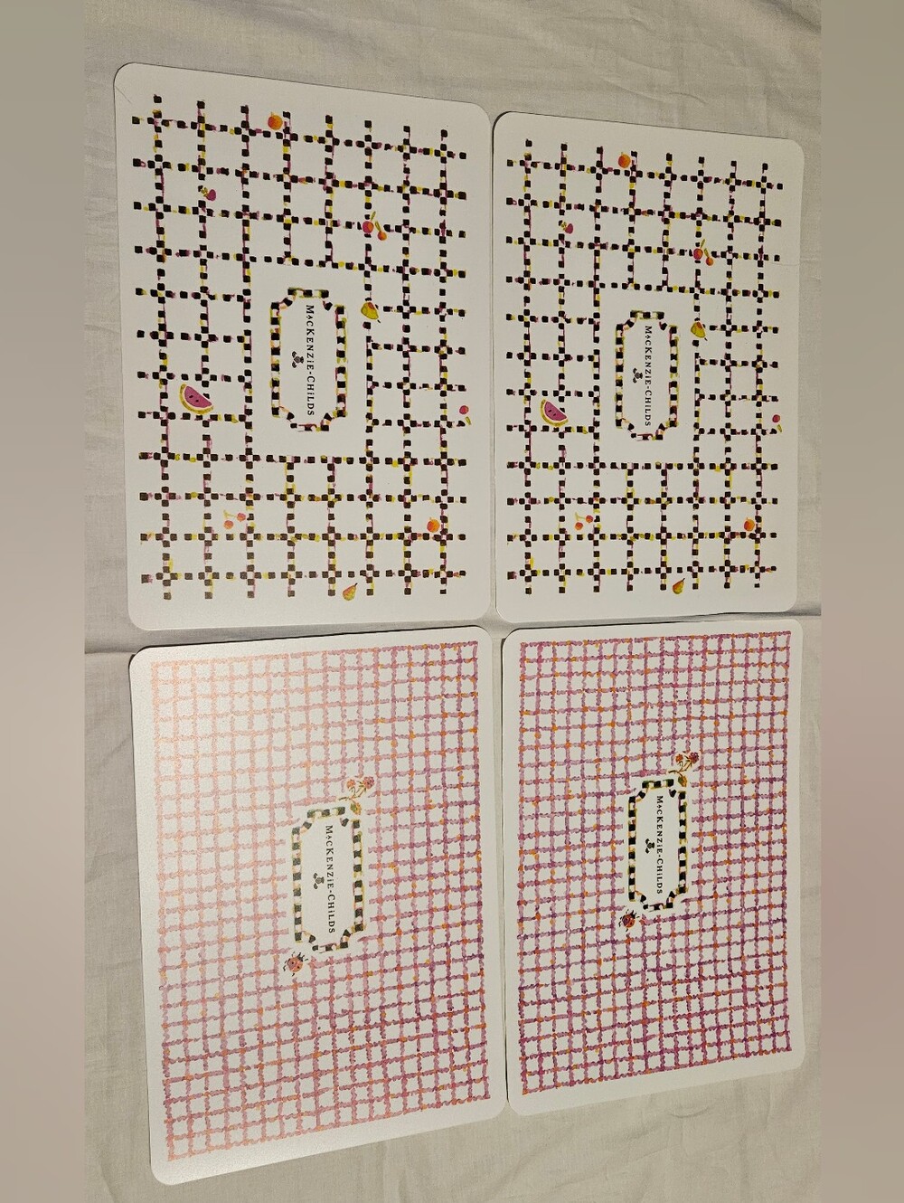 MacKenzie Childs Toddlers kids Placemats Pink With Courtly Check Set sheep goose - Picture 2 of 6